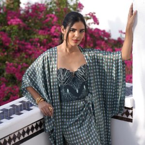 Blue kimono skirt set