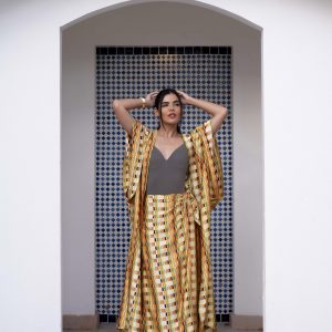 Yellow silk kimono set